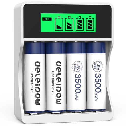 Deleipow単3形リチウム電池充電池充電器セット4本セットリチウムポリマー3500mWh1.5V定出力2H急速充電約1500回使用可能充電器(2333mAh) Deleipow単3形リチウム電池充電池充電器セット4本セットリチウムポリマー3500mWh1.5V定出力2H急速充電約1500回使用可能充電器(2333mAh)
