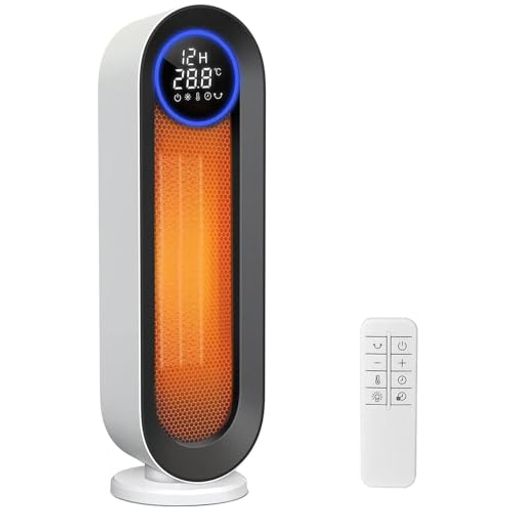 【節電対策を実現するECO恒温モード+3段階送風】Aliliyセラミックファンヒーターは「高温風1200W」、「低温風800W」、「送風8W」と「恒温モード」四つの温度モードが搭載されます。周囲温度を感知してECOモードで運転すると、設定温度(設定範囲:15~35°C、単位:1°C)に合わせて自動で出力レベルを切り替えます。設定温度より僅かに控えめに運転し、快適さは損なわずに、暖めすぎのムダを省きます。速暖タイプヒーターで、電源が入ると、すぐに暖か。部屋が暖まるまでの苦痛な時間とはもうサヨナラ。 【左右首振りで広範囲に温風届け・リモコン付き】本体高さが約50cmあるハイタイプ縦型設計なので、広範囲を暖めるので椅子に座っていても膝元や足元でも全身温める可能です。さらに、電気ヒーターは左右方向に最大70度の自動首振り運転に対応、同じ箇所を暖めすぎなく、家族団欒の席でも全員に温風を届けます。リモコン付属、全ての本体操作が可能なフルリモコン式、ソファなどでくつろいだまま操作できるので便利です。
