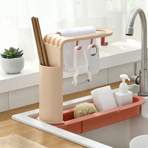 masanoyaスポンジホルダー伸縮式シンク収納ラックタオル掛けフック付き大容量省スペース水切りラック錆..