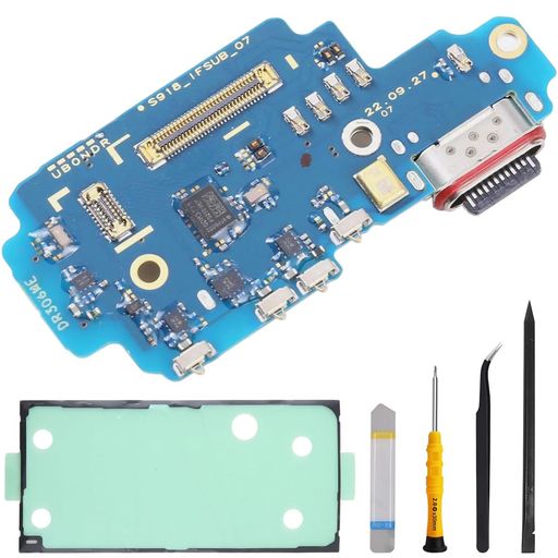 ZHUROUPUSM-S918BFORSAMSUNGギャラクシーS23の超2023と互換性のある修理用具が付いているUSBのタイプC充満港のマイクロフォン/ヘッドホーンのジャックの取り替え板のためのギャラクシーS23の超5G