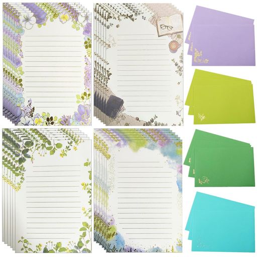 RuiChyレターセットA5手紙セット封筒12枚便箋24枚罫線入り文房具用紙ギフト封筒付きシンプルラブレターメッセージカードおしゃれ箔押し招待状結婚式お祝い手紙...