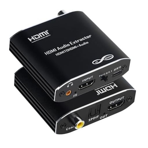 【HDMI 音声分離器】本製品はHDMI信号から音声を抽出し、同軸/SPDIF/3.5mmケーブル経由でAVレシーバー、ピーカー、アンプ、ヘッドフォンに伝送。音声と映像の同期を実現します。HDMI 出力を接続しなくても音声を出力できます。(※注記:入力端子はARC/eARC非対応!) 【4K 高解像度ビデオ】HDMI 音声分離コンバーターは最大 4Kx2K@30hz 解像度をサポートし、1080p/720p/576p/576i/480p/480i と互換性があります。3D、HDCP 1.4、24 ビット/ディープ カラー 36 ビット ビデオ形式をサポートします。(より良い体験のために、HDMI 1.4 認定ケーブルをお勧めします) 【EDID音声モード設定】2.0CH、5.1CH、およびパススルー音声モードをサポート。3.5mm音声端子(AUX)は2.0ch対応、Toslink SPDIFおよび同軸出力は2.0chと5.1ch音声に対応。5.1chモードに設定する場合、HDMI入力ソースに5.1ch音声情報が含まれていることを確認してください。含まれていない場合は2.0ch PCM音声が出力されます。