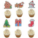 Unikatoカップケーキトッパークリスマスケーキ飾りケーキトッパーケーキ挿入クリスマスフルーツピック6種類30枚楊枝かわいいケーキデコレーション果物/お菓子/お弁当用パーティグッズMer…