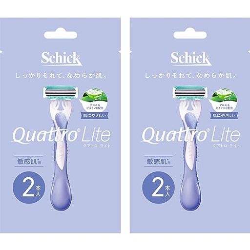 しっかりそれて、なめらか肌。 アロエ&amp;ビタミンC配合のスムーザーで肌を守って、仕上がりなめらか。 個人 敏感肌にもやさしくなめらか* 低刺激性スムーザー(アロエ&amp;ビタミンE配合)の敏感肌向けの使い捨てボディ用カミソリ(※)。 セーフティワイヤー付4枚刃で肌にやさしくしっかり剃れる。首振りヘッドで肌のカーブにぴったりフィット。 しっかりそれて、なめらか肌。 アロエ&amp;ビタミンC配合のスムーザーで肌を守って、仕上がりなめらか。 敏感肌用、4枚刃使い捨て 内容量:2本入x2個 原産国:ドイツ