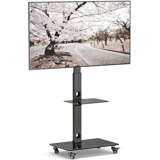 BONTEC テレビスタンド キャスター付き ハイタイプ 壁寄せ TV台 30〜70インチ 液晶テレビ対応 耐荷重40kg 高さ6段調整 左右37度回転 VESA600x400mm 2段強化ガラス棚板付き スチール製 耐震 省スペー…