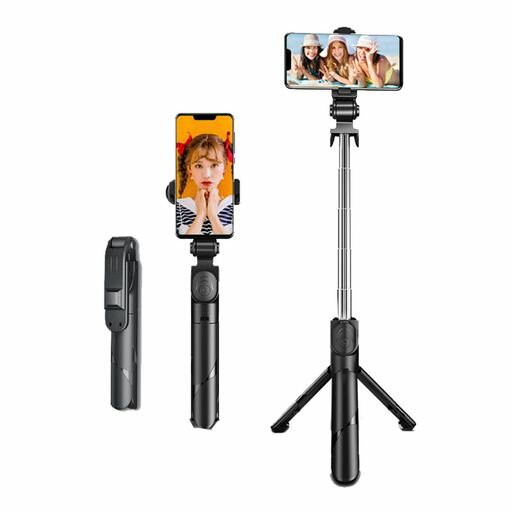 セルカ棒スマホ三脚コンパクト軽量自撮り棒Bluetooth無線三脚/一脚兼用シャッターボタン付きコンパクト軽量ミニ携帯Android&iPhone対応リモコン付き横も縦も撮影できる(ブラック)