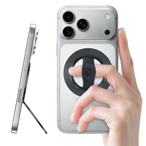 EWAMagOne第3世代【MagSafe対応】スマホグリップスタンドフィンガーストラップ付き、取り外し可能なマグネット式リングホルダー&キックスタンドループ、iPhone17/16/15/14/13/12シリーズ対応(ブラ…