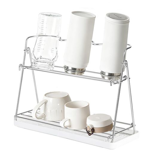 ボトルスリムジャグボトルスタンド、ボトル水切りラック、約W30xD4xH21cm、水筒スタンドコップスタンド..