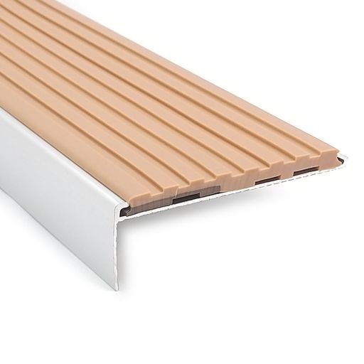 パルステップ改修用階段滑り止めアルミ製ノンスリップ75巾ゴムタイヤ充填タイプA1175P08(ベージュ)2m