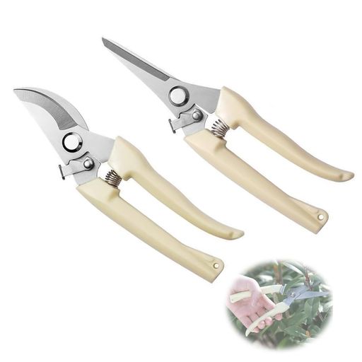 SHSHANLC 剪定鋏 2本セット 園芸ハサミ ステンレス製 直刃・曲刃 全長18.5cm 枝切り・収穫・花切り ガーデニング用