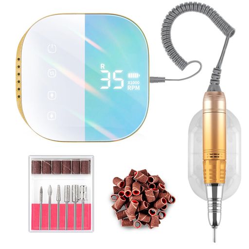 『LCD液晶ディスプレイ&amp;タッチスクリーン設計』:液晶ディスプレイを採用し、より設計感と高級感を持たせ、マシンの現在の作業状況を一目瞭然にわかることができ、タッチスクリーン設計、片手で制御することができ、操作をより簡単、便利にする。 『内蔵バッテリ&amp;充電式』:2個2600mAHのバッテリー内蔵されているため、コンセントから電力を供給して充電するタイプになります。なので操作がとても簡単で、差し込むだけで充電ができます、乾電池に比べてコストパフォーマンスも良いです。またはコードの煩わしさが無くなり、残量不足場合、電源に接続するだけで使えます。 『スピード調節&amp;正逆回転機能』:加速&amp;減速をタッチして、スピードをご好みにより調節可能、最高は35000RPMまで調整可能で、最低は0RPMまで調整できます。また正転・逆転の切替が自由にできます。左右どっちのてでもご利用いただけます。 『多機能ビット&amp;磁気収納穴』:6個の金属研磨ビットが付属されており、爪のケアからオフまで簡単に対応できます。本体には6つの磁気収納穴が付いており、磁気なので使用中に交換が便利であるだけでなく、研磨ビットの紛失を効果的に防止できる。