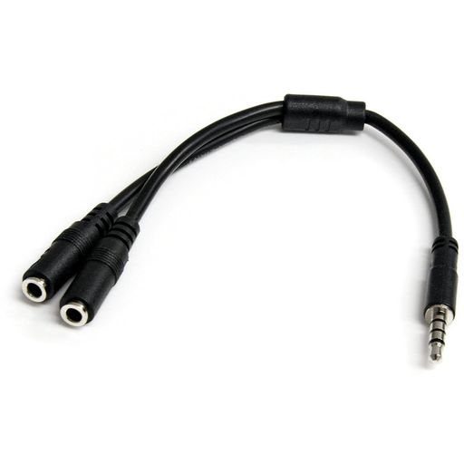 StarTech.com ヘッドホン+マイク変換アダプタ マイク付きヘッドセットY分岐ジャックケーブル 4極 3.5mm オス - 2x 3極 3.5mm メス MUYHSMFF