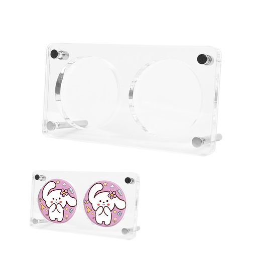 nalaina 缶バッジ ディスプレイスタンド 展示 75mm 二連式 収納 透明 缶バッジボックス クリア アクリル フレーム ケース 防塵バッジ展示スタンド 卓上置き 傷防止 整理 缶バッジケース 缶バ…