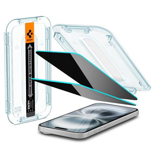 樂天商城 - SpigeniPhone16/iPhone15ガラスフィルムプライバシー9H硬度強化ガラス貼り付けキット付きiPhone16/iPhone15対応覗き見防止フィルム指紋認証ナノコーティング飛散防止2枚入EZFit