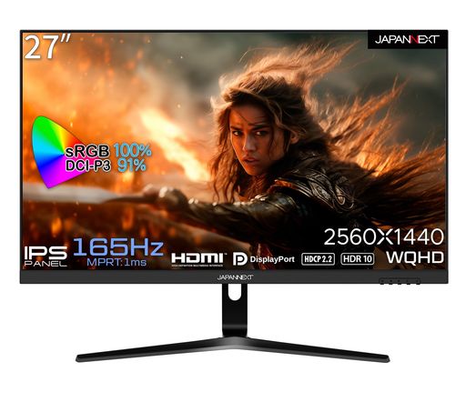 JAPANNEXT 27インチ ゲーミングモニター 165Hz 1ms WQHD 2560x1440解像度 IPS パネル ディスプレイ (HDMI/DisplayPort/VESA対応/ブルーライトカット / 視野角178°)