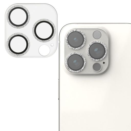エレコム iPhone 14 Pro/iPhone 14 Pro Max カメラレンズカバー ガラス &me 可愛い グリッター仕様 10H 指紋防止加工 シルバー PM-A22CFLLP5SVG