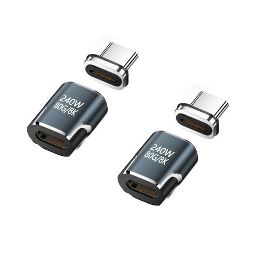 【240W超高速充電対応】このマグネット式USB-Cアダプターは最大240W(48V/5A)の超高速充電に対応し、USB4およびUSB-Cデバイスに安定した電力を供給します。MacBook Pro、Chromebook、Dell XPSなどのノートパソコンに最適。内蔵LEDライト付きで、作業中・ゲーム中・動画視聴時にも便利です。効率的かつスピーディーな充電で、一日中デバイスをフルパワーで使用できます。 【8KウルトラHD映像&amp;オーディオ出力】180度回転式USB-Cマグネットアダプターは、8K@60Hzの超高精細映像と臨場感あふれるサウンドを実現。映画鑑賞、ゲーム、プレゼンテーションに最適で、自宅でもオフィスでも劇場のような映像体験を楽しめます。スムーズでディテール豊かな映像表現を提供します。 【80Gbps超高速データ転送】このマグネット式USB-Cアダプターは、最大80Gbpsの転送速度を実現し、HD動画や写真、大容量ファイルを数秒で転送可能。内蔵シグナルブースターにより、長距離でも安定した通信性能を維持します。USB 3.1の4倍の速度で、USB-C対応デバイス間の高負荷データ処理もスムーズに行えます。