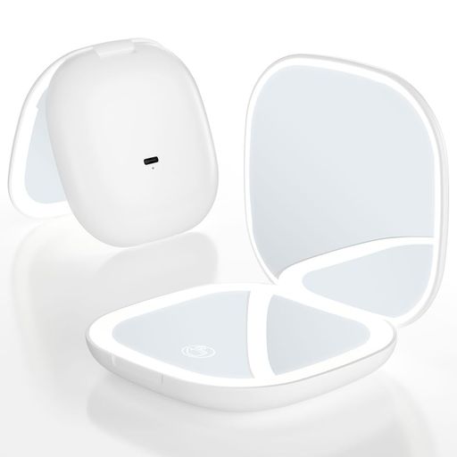 LEDミラー 1X/2X両面鏡 自然LEDライト 携帯ミラー 折りたたみ ラー 化粧鏡 明るさ調整  ...