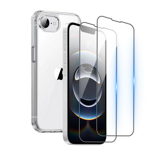 樂天商城 - 対応iPhone16e用の2個強化ガラスフィルム+1個TPUシリコンケース保護フィルム透明TPUケース硬度9H耐衝撃落下防止指紋防止気泡ゼロ貼り付け簡単黄変防止耐水性