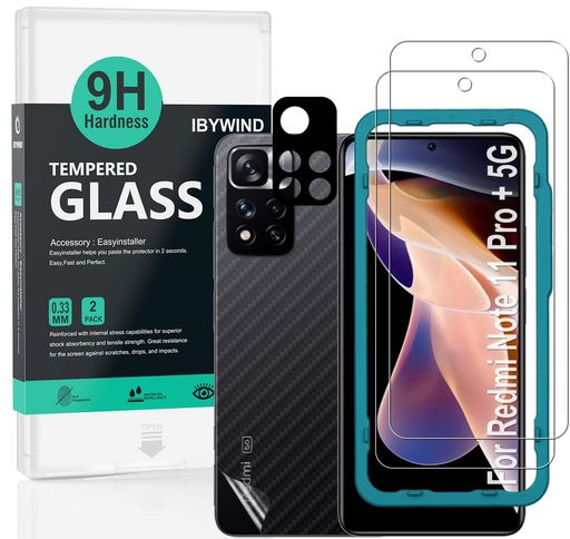 樂天商城 - Ibywind対応RedmiNote11Pro+5Gガラスフィルム2枚保護フィルムガイド枠付きレンズカバー(1枚)背面シート(1枚)すり傷防止耐衝撃硬度9H強化ガラスフィルム【滑らかな手触り】【気泡ゼロ】【指紋認…