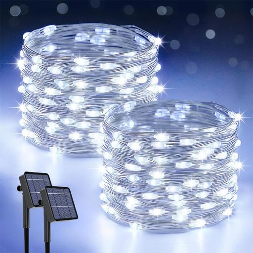 【ソーラー式のイルミネーション 電気代0】 このLED イルミネーションライトは電池不要、コンセント不要、配線が不要、センサー式なので、昼間に自動消灯して太陽光で充電され、ソーラーエネを吸収し、夜になると自動点灯します、満充電状態で、最大8時間光り続けます、省エネルギー、環境にも優しいの装飾ライトです。 【10m銅線 100枚キラキラLEDホワイトライト】 100個高品質なLED電球を採用して、ケーブル本体は約10メート絶縁的な純銅線で作られ、折り曲げ可能なワイヤーによって、好きな形を手軽に作りできます。