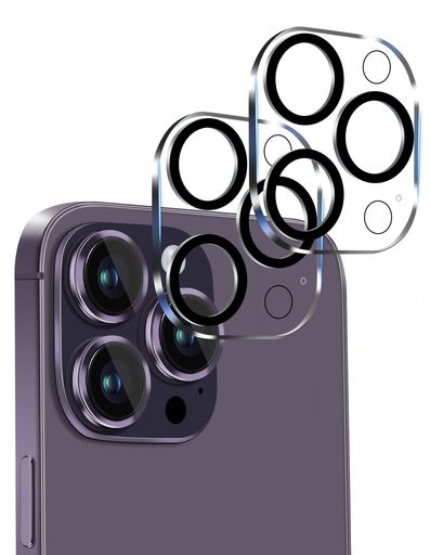 iPhone14Pro/iPhone14ProMax用カメラレンズ保護カバー黒縁取り露出オーバー防止硬度9H全体保護液晶強化ガラスレンズ高透過率99%飛散防止極薄【2枚入り】