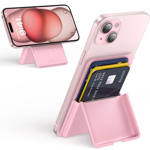 [Meifigno]MagSafeカードケーススマートフォンスタンドMagSafe対応マグネット式レザー電話ウォレット調節可能なスタンドiPhone15/14/13/12シリーズ用に設計カード3枚収納可能ピンク