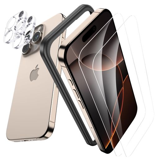 SUNYTREEガラスフィルムIPHONE16PRO用【超強力な保護力・貼り付け超簡単】保護フィルム2枚+カメラフィルム2枚旭硝子素材製ガイド枠付き高感度タッチ強化ガラス液晶保護フィルム9H硬度耐衝撃…