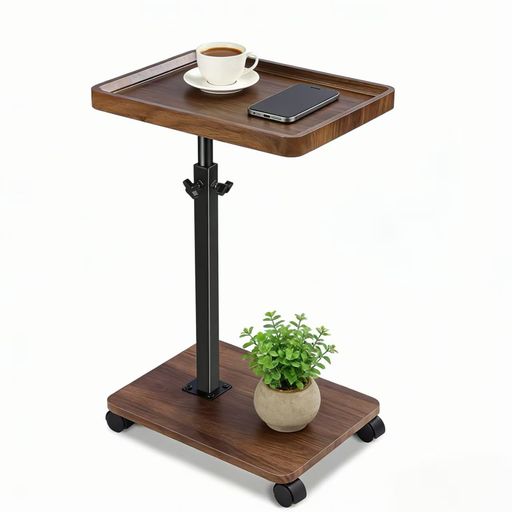 サイドテーブル昇降式サイドテーブルキャスター付き高さ調節可能移動便利リビングルーム、ベッドルーム、カフェ、フラワーショップ(ウォールナット色)