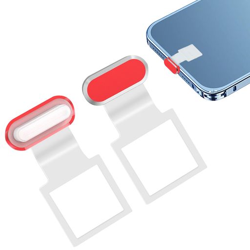 キョドド屋LIGHTNINGコネクタカバー2個入り携帯ケース用IPHONE保護キャップ紛失防止超耐久性防水防塵アルミニウム合金製充電コネクタカバー半透明シリコンレッド