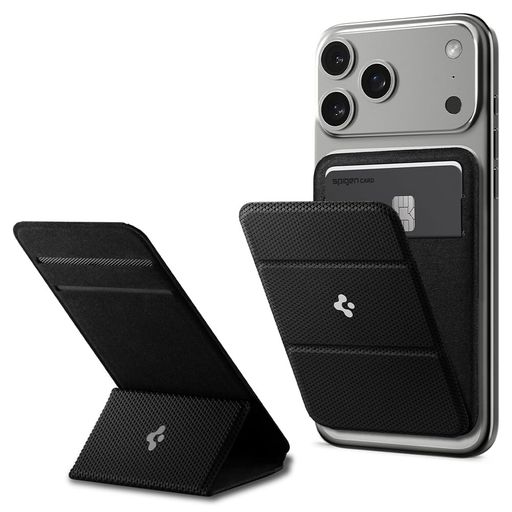 [Spigen]MagSafe対応カードケーススタンドスリムマグネット内蔵背面ウォレットiPhone12用マグネットカード入れマグネット付着スマートフォールドAMP02746(ブラック)(2)