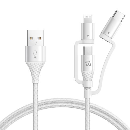 TELEADAPTライトニング/USBTYPEC/MICROUSBケーブル3-IN-1充電ケーブル2.4A/480MBPS急速充電ケーブルMFI認証IPHONE/ANDROID多機種対応(0.9M白)