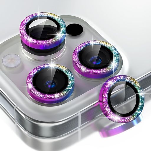 【4枚セット】レンズカバーFORIPHONE16PRO/16PROMAX用カメラレンズ保護フィルム9H強化ガラスアルミ合金製キラキララインストーン装飾超高透過率露出オーバー防止(グリッターカラフル) 【4枚セット】レンズカバーFORIPHONE16PRO/16PROMAX用カメラレンズ保護フィルム9H強化ガラスアルミ合金製キラキララインストーン装飾超高透過率露出オーバー防止(グリッターカラフル)