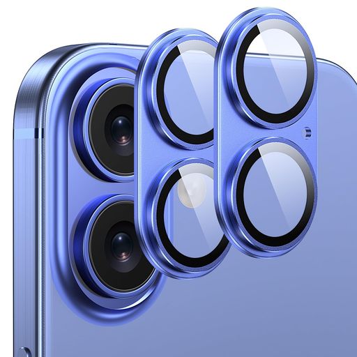 「ACTFRAIN」2枚セットIPHONE16/16PLUS用カメラ保護フィルム【アルミ合金+9H強化ガラス】レンズ全面保護耐衝撃/擦り傷防止/露出オーバー防止高透過率曇りなし強粘着設計黒縁デザインブルー