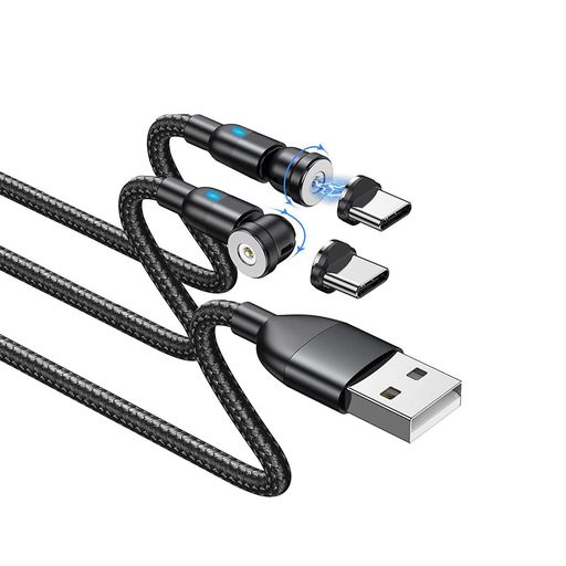 マグネット充電ケーブル540°回転じゅうでんケーブルUSBCTYPE-CタイプC充電器充電コード磁石磁気コネクタスマホ(ブラック)(0.5M*2)