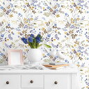 VEELIKE剥がせる壁紙シール北欧デザイン防水/防汚リメイクシート青花柄44.5X300CMのり付きDIY賃貸OKキッチン/トイレ対応おしゃれ厚手はがせる壁紙...