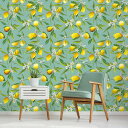 VEELIKE花柄リメイクシート壁紙シールクロス45X300CMブルーXイエローレモン柄シールタイプ壁シートふすま紙襖紙インテリアカッティングシートウォールステ...