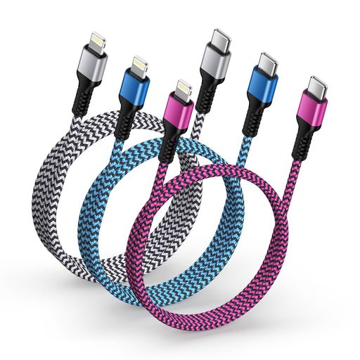 IPHONE充電ケーブルタイプC純正USB-Cライトニングケーブル0.9M/1.8M/2.7M3本/3色20WPD対応/MFI認証タイプCTOLIGHTNINGケーブルアイフォン充電ケーブルナイロン編み断線防止