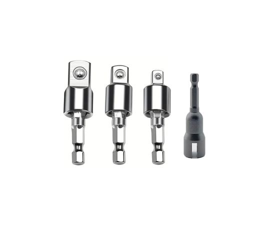 360°六角軸用ソケットアダプター3個と開管1個を含むセット。軸径6.35mmで1/4、3/8、1/2の3つの挿入角度に対応。開放式ホース設計で狭い空間でも使いやすく、六角レンチや電動工具との互換性抜群。 高品質のクロムバナジウム合金鋼を鍛造した耐久性重視の設計。高硬度で長期間の使用にも耐え、六角ソケットやユニバーサルジョイントとしての信頼性を確保。 360度全方向に移動可能な多機能設計。狭いスペースや角のネジにも対応し、ソケットアダプターとしてDIYや自動車修理の作業効率を大幅向上。 1/2、3/8変換ソケットとしてネジやナットの締め付け・取り外しに最適。インパクトドリルや電動ドライバーへの簡単取り付けで、六角レンチビットとの互換性も良好。 電動ドリルや手動ドライバーなど多様な工具と組み合わせ可能。ユニバーサルソケットとしてDIY愛好家やプロの自動車整備士にとって必須のツール。