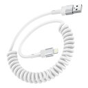 USB-AライトニングケーブルiPhone充電ケーブル短い充電コードカールコードアイホン充電2.4Aと高速データ転送スマホCarPlay対応コイルケーブル伸縮コード
