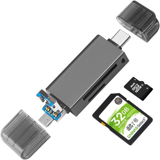 LEIZHAN【USB/Type-C/Micro 3in1】メモリカードリーダー マルチカードリーダー 超高速データ転送 USB/Micro SDカード両対応 (灰色)