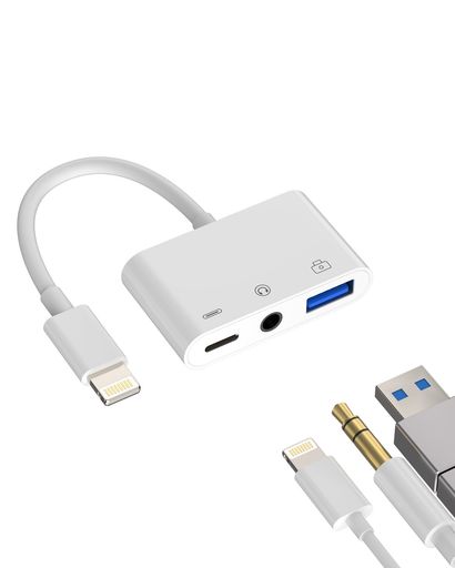 LIGHTNINGUSBѴץƱUSB3.0夦3.5MMۥ󥸥å(3IN1)ʬץAUXإåɥۥץ饰...