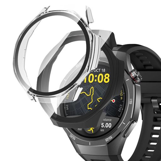 FORHUAWEIWATCHGT5PRO46MMケースガラスフィルム+PCフレーム一体型保護フィルムGREERASS全面保護ケース保護カバー高透過率全面保護耐衝撃指紋防止撥水撥油防水防塵装着簡単HUAWEI