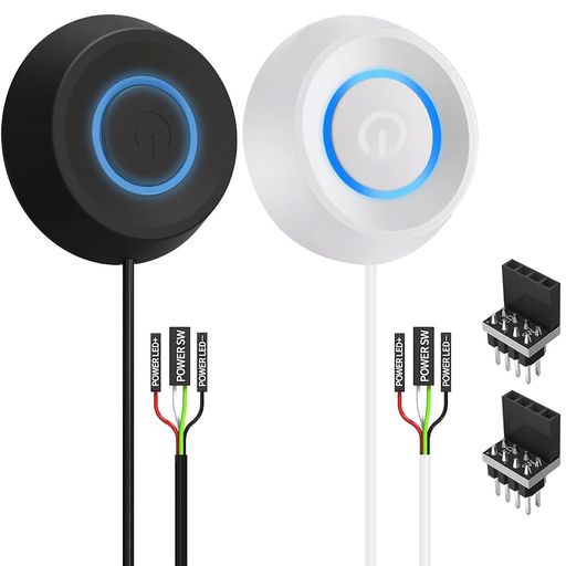 DAOKAI PC電源ボタン外付けHDDプッシュコンピュータホスト丸型LEDボタンオン/オフデスクトップリモートPCコンピュータケース電源スイッチ(ブラック+ホワイト)マザーボードブート用2mケーブ…