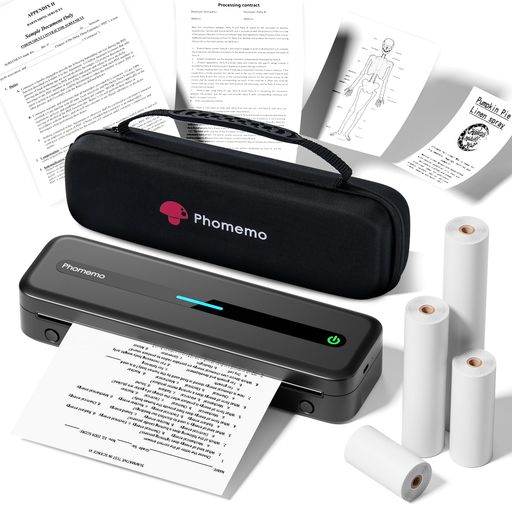 PHOMEMOM832モバイルプリンターA4感熱ロール紙収納ボックス同梱プリンター小型携帯プリンターサーマルプリンターPC対応スマホ対応業務用/家庭用/旅行用/学習用