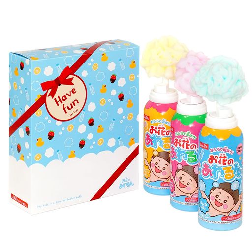 レック(LEC)おふろで遊ぼうお花のあわるん泡ボール約150個分3本セットギフトボックス入ラムネ(水色)いちごショコラ(ピンク)グレープフルーツ(黄色)子ども向け花の形の泡がでる
