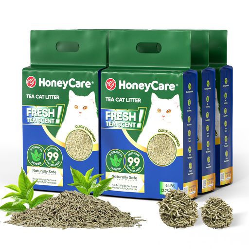 HONEYCARE猫砂おから固まるハニーケア猫砂お茶成分入り猫トイレ砂小粒天然素材脱臭・抗菌約30L/2.73kg*6袋トイレに流せるしっかり消臭飛び散らない臭みから解放無香料猫用消臭ネコ砂