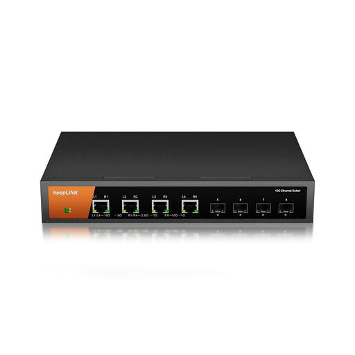 keepLiNK 10G スイッチングハブ 8ポート(4x10G RJ45と4x10G SFP+)金属外殻 高効率ファン冷却 卓上/壁掛け両用 アンマネージスイッチ