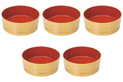 樂天商城 - 5個セット[A]8寸麺鉢白木帯金内朱本体[25φx9.5cm]|桶ABS樹脂セトモノホンポ(Setomonohonpo)