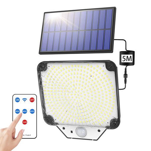 ガーデン 【344個高輝度LED】Sugarman 最新進化版分離式LEDソーラーライトが登場!最新LED電球344個採用して、最大6000ルーメンの明るさを実現、300°まで照らせます!昼光色の発光、160°センサー検知角、従来のソーラーライト屋外よりも大きく、照明範囲は広くで照明効果抜群。ソーラーライトとソーラーパネル部分は上下90度に動かすことができ、ほとんどあらゆる角度は不審者を威嚇撃退! 【省エネ・電気代ゼロ】太陽光発電なので、昼間にソーラーで自動充電し、太陽エネルギーを電気に変換します。ソーラーパネル面積の面積を増やすことで、より高い発電量を実現、光電転換率は最大25%に達します!電気代ゼロ、廃ガスを排出しない、自然エネルギー。ガーデンライトは4~6時間でフル充電すると夜間10時間の長時間点灯できます。防災ライトとしては、地震や台風などの災害による停電時に重宝します。 【四つの知能センサーモード】一回目押すると【強光センサーモード】になる:夜間に動きを検知すると、高輝度で約20秒間点灯し続け、その後自動的に消灯します。